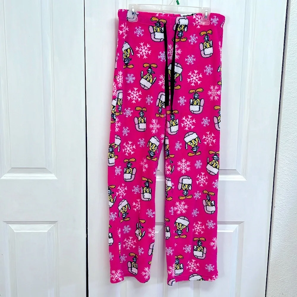 TM Warner Pink Tweety Bird Print Fleece Pajama Pants Size S
